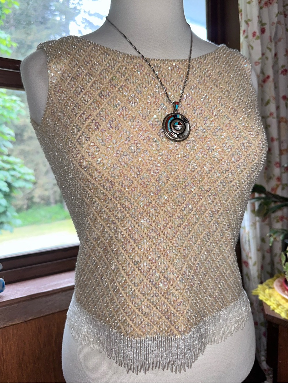 Vintage • Sleeveless Knit Iridescent Sequin Beaded Top